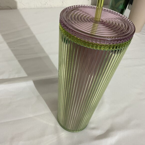 Starbucks Iridescent Green & Pink Reusable Cold Cup Tumbler With Lid & Straw 24 - Picture 4 of 4